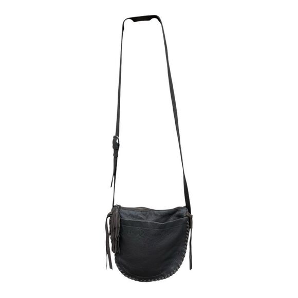 Lucky Brand Gray Leather Crossbody Bag Bohemian Fringe Tassel Adjustable Strap - Picture 1 of 12